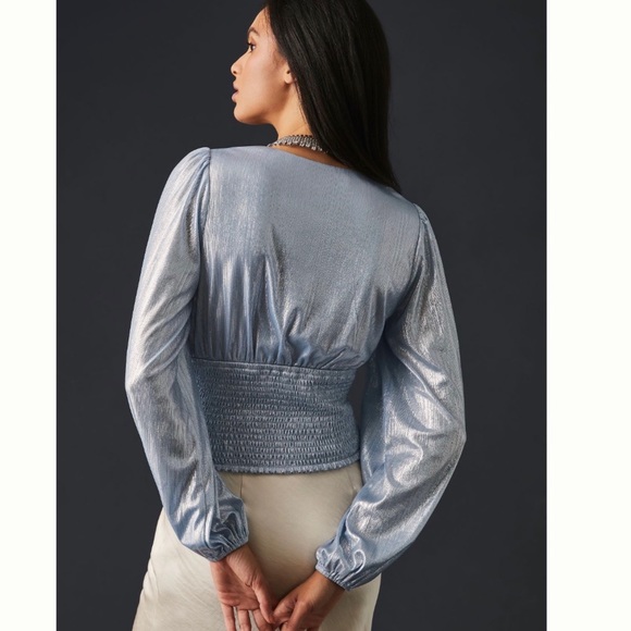 NWT Anthropologie Flat White Liquid Shine V Blouse - Picture 5 of 11